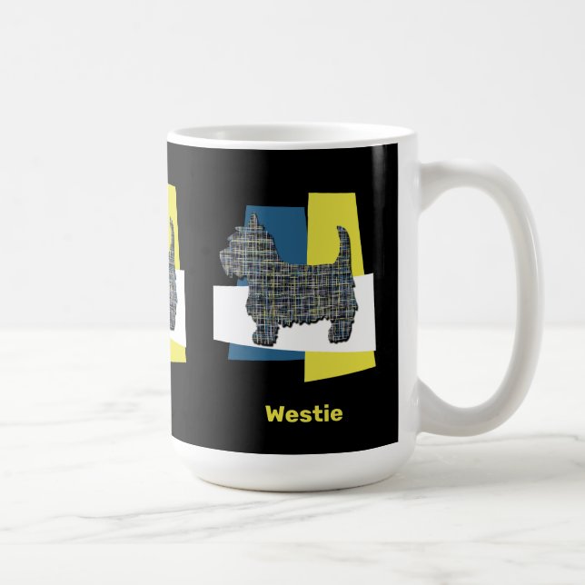 Westie White Terrier Pet Dog Silhouette Y&B Grid Coffee Mug (Right)