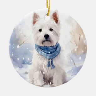 Westie Winter Christmas Ceramic Tree Decoration