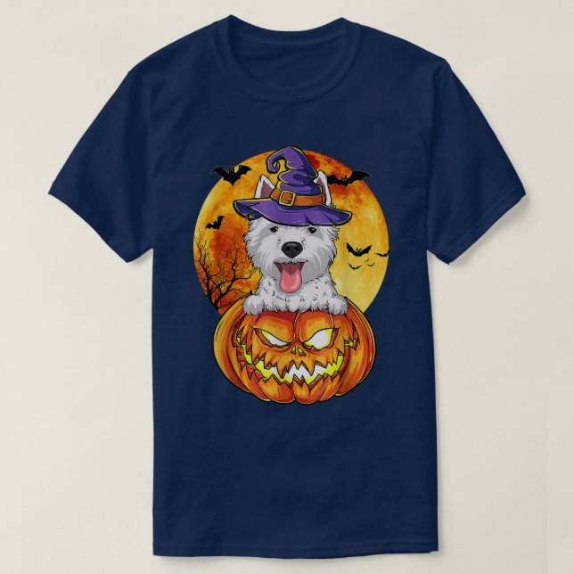 Westie Witch Pumpkin Halloween Dog Lover Funny  T-Shirt (Design Front)
