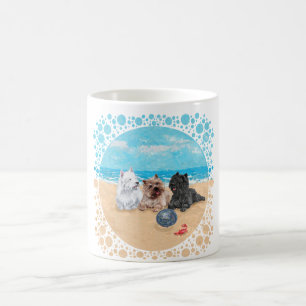 Westie with Cairn Terriers at the Beach Coffee Mug