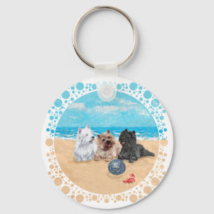 Westie with Cairn Terriers at the Beach Key Ring