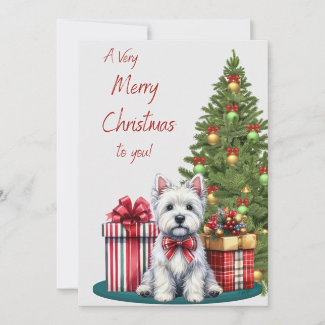 Westie with Packages Christmas Card (Front)
