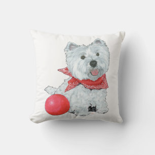 Westie With Red Ball Cushion
