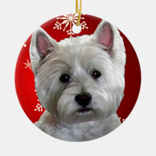 WESTIE WITH SNOWFLAKES CERAMIC TREE DECORATION