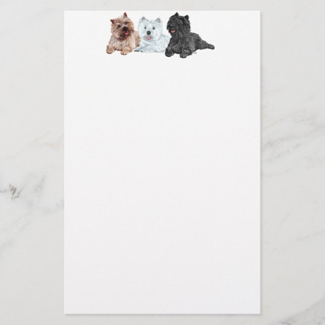 Westie with Two Cairn Terriers Stationery (Front)
