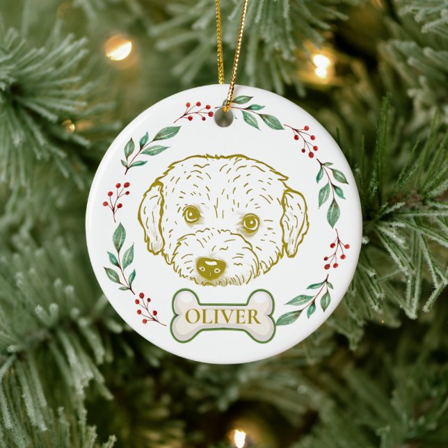Westiepoo Dog Personalised Hand Drawing Ceramic Tree Decoration (Tree)