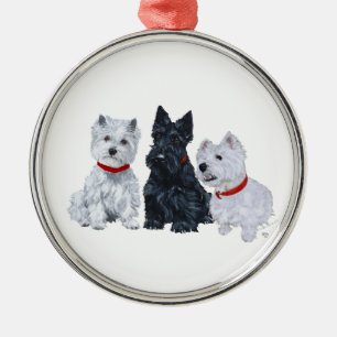 Westies and a Scottie Together Metal Tree Decoration