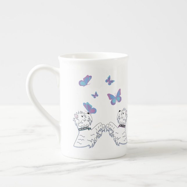 Westies and Butterflies Bone China Mug (Left)