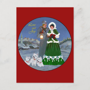 Westies and Family Christmas Carols Holiday Postcard