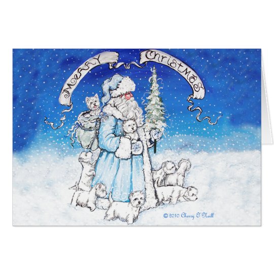 Westies and Santa Claus Card