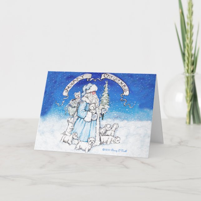 Westies and Santa Claus Holiday Card (Front)