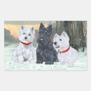 Westies and Scottie with Snowman Rectangular Sticker