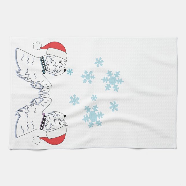 Westies and Snowflakes Tea Towel (Horizontal)