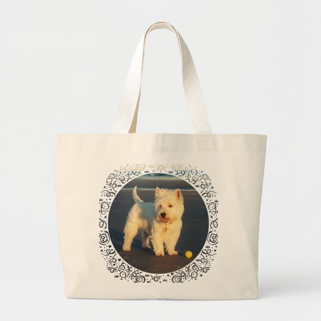Westies and the Ocean Large Tote Bag (Front)