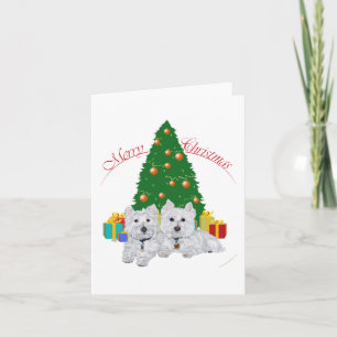 Westies by the Christmas Tree Holiday Card