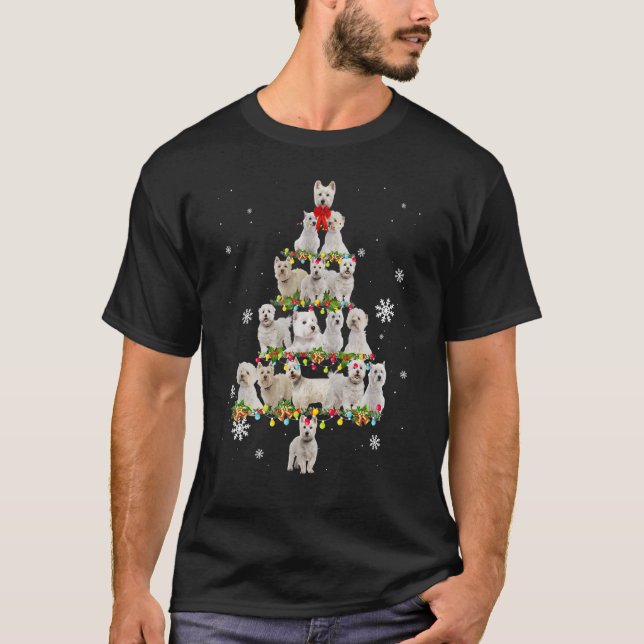 Westies Christmas Tree Lights Dog Xmas T-Shirt (Front)