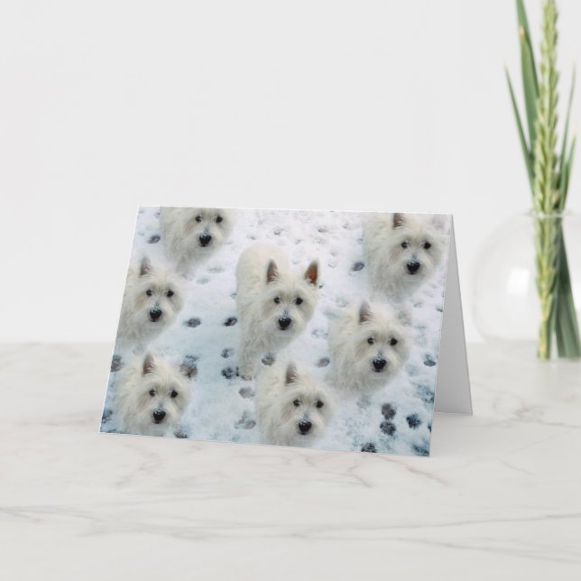 Westies in the Snow Christmas Greetings card (Front)