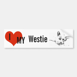 Westies Love, black and white drawing Bumper Sticker
