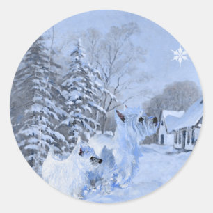Westies Love the Wintertime Classic Round Sticker