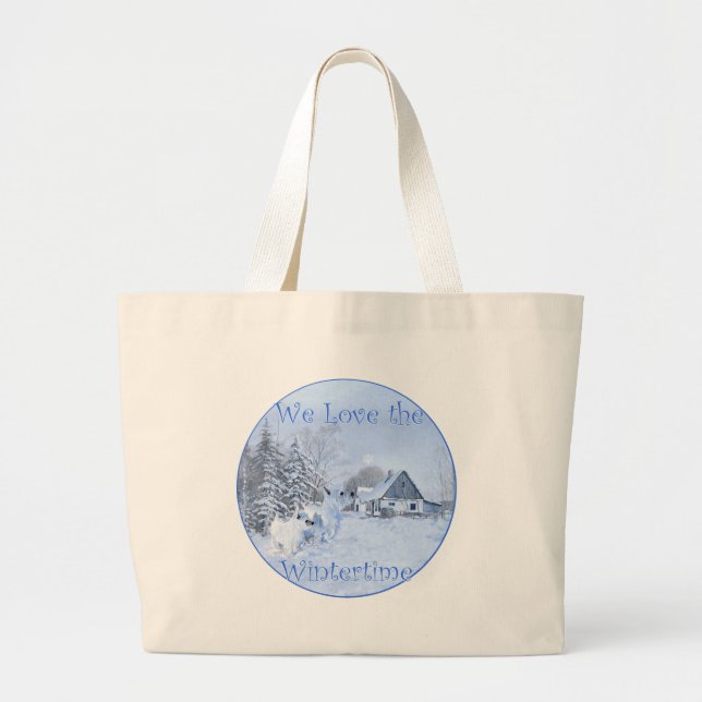 Westies Love the Wintertime Large Tote Bag (Front)