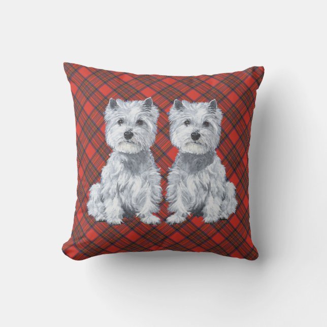 Westies on Tartan PILLOW (Front)