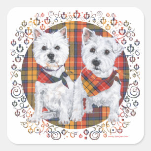 Westies on Tartan Square Sticker