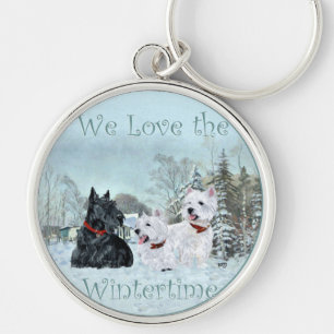 Westies & Scottie in Wintertime Key Ring