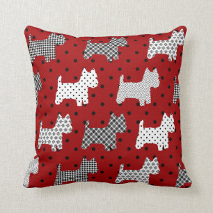 Westies Throw Pillow Red with Black Polka Dots