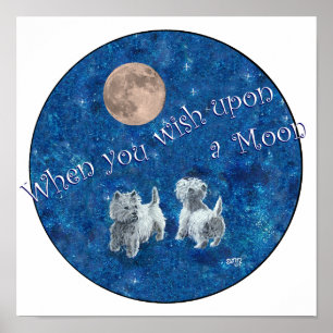 Westies Wishing on the Moon Poster