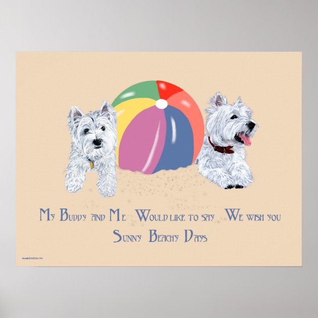 Westies with a Beach Ball Poster (Front)