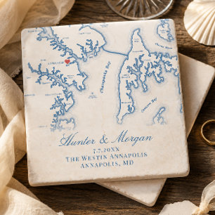 Westin Annapolis Wedding Annapolis MD Map Keepsake Stone Coaster