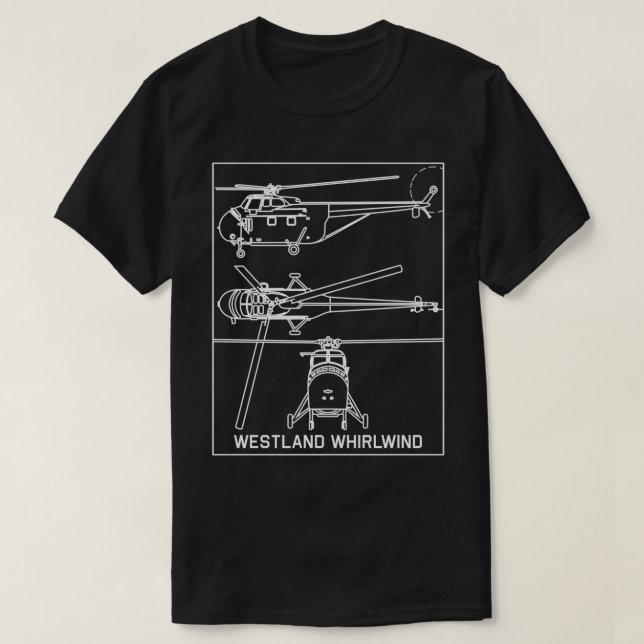 Westland Whirlwind British Helicopter Blueprint Di T-Shirt (Design Front)