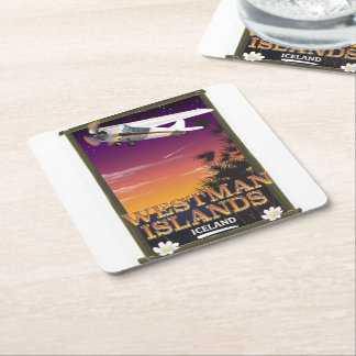 Westman Islands Iceland travel poster Square Paper Coaster