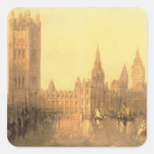 Westminster: Houses of Parliament, c.1860 (oil on Square Sticker