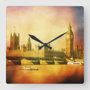 Westminster Palace and Bridge with Big Ben Square Wall Clock
