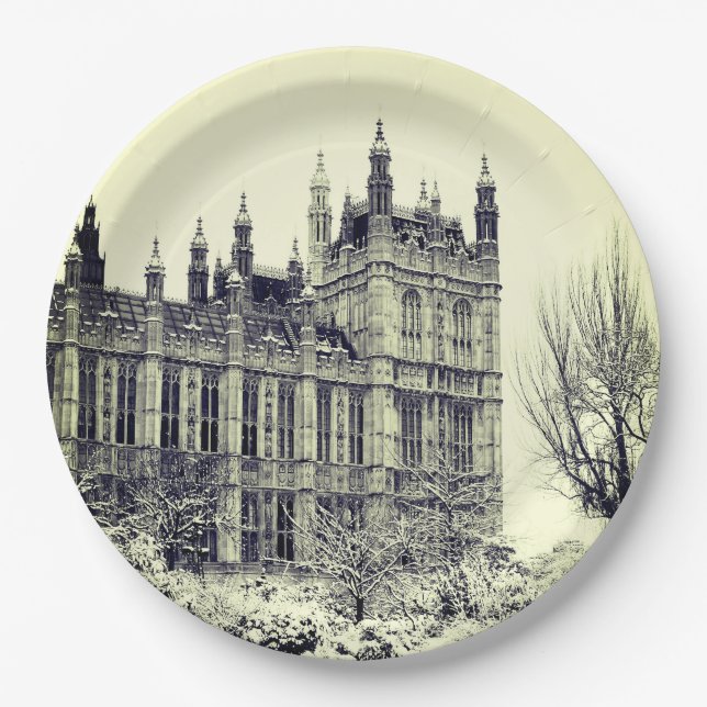 Westminster, Parliament, Winter London - British Paper Plate (Front)