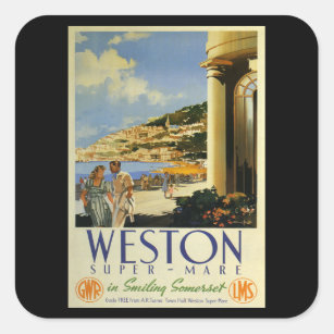 Weston Super Mare - UK - Vintage Travel Square Sticker
