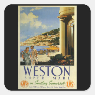 Weston Super Mare - UK - Vintage Travel Square Sticker