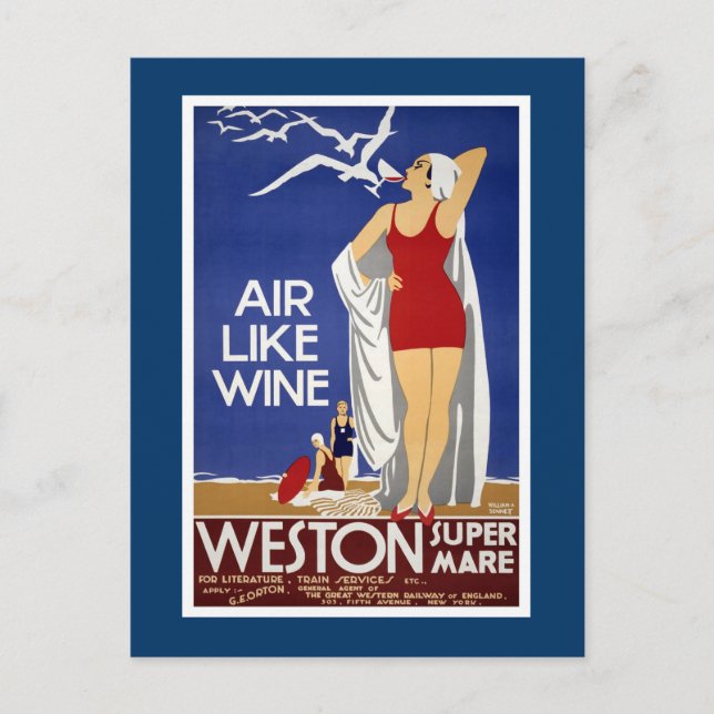 Weston-Super-Mare Vintage Travel Poster Postcard (Front)
