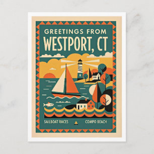Westport CT Retro Travel Postcard