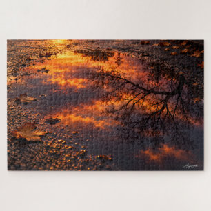 Wet Asphalt Sunset Reflection Photography Jigsaw Puzzle