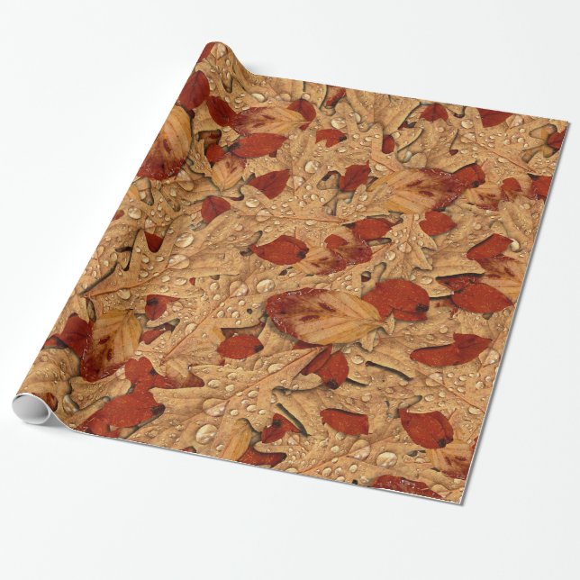 Wet Autumn Leaves Wrapping Paper (Unrolled)