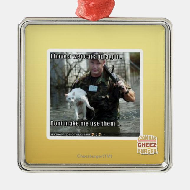 Wet cat and gun metal tree decoration (Front)