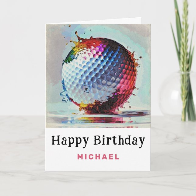 *~*  Wet Metallic AP94 Golf Ball  Birthday Card (Front)