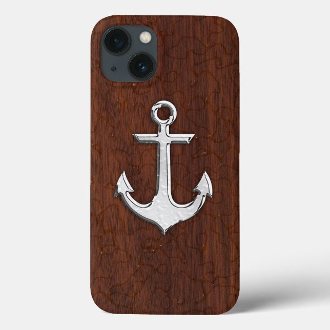 Wet Nautical Mahogany Anchor Steel Case-Mate iPhone Case (Back)