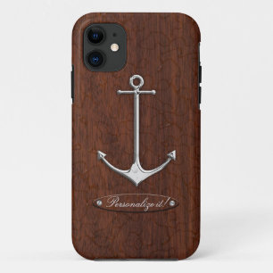Wet Nautical Mahogany Anchor Steel iPhone 11 Case
