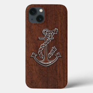 Wet Nautical Mahogany Anchor Steel iPhone 13 Case