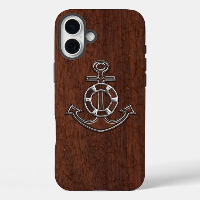 Wet Nautical Mahogany Anchor Steel Case-Mate iPhone Case (Back)