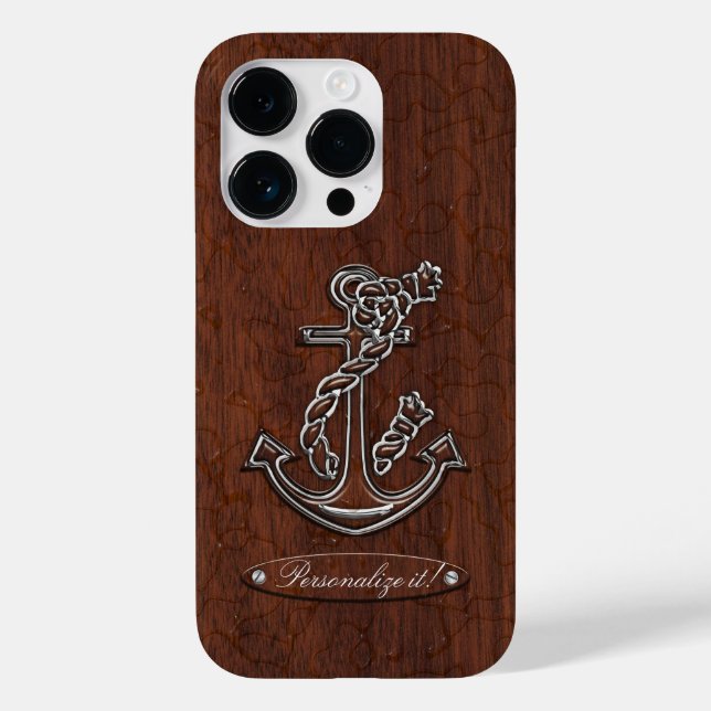 Wet Nautical Mahogany Anchor Steel Case-Mate iPhone Case (Back)