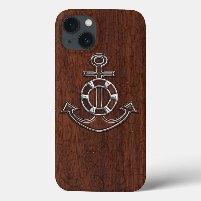 Wet Nautical Mahogany Anchor Steel Case-Mate iPhone Case (Back)